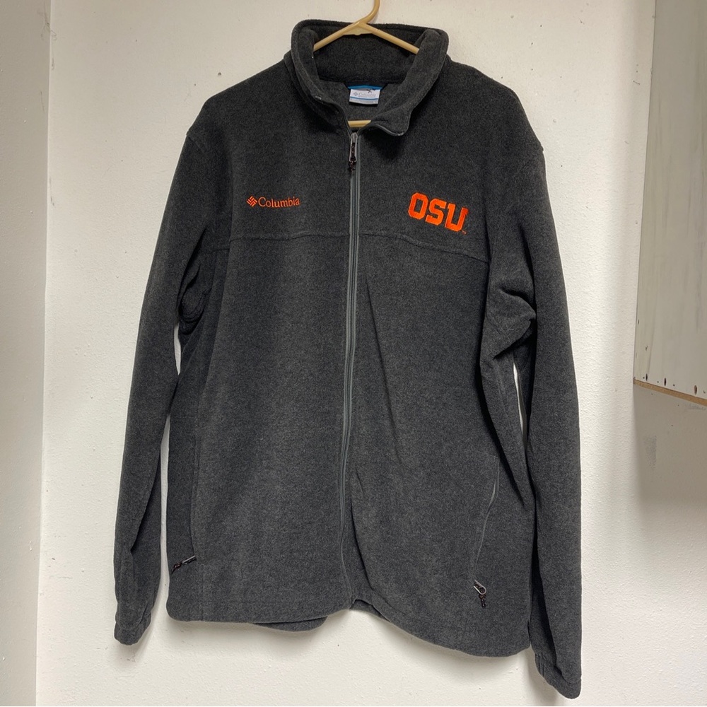 Columbia sportswear zippered fleece jacket charcoal black size large college OSU